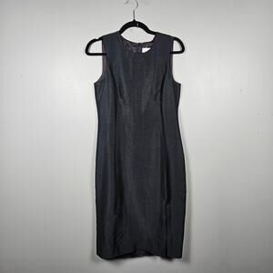Oscar‎ de la Renta Womens 4 Sleeveless Sheath Dress Silk Linen Black Knee Length